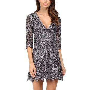 For Love & Lemons Grey Theodora Lace Mini Dress